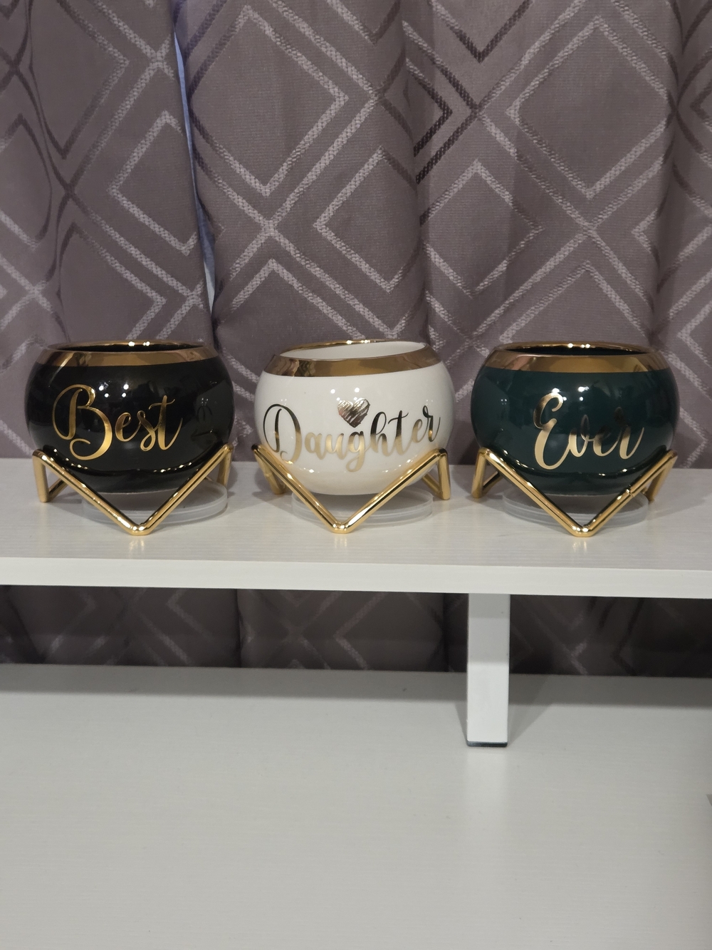 Best Daughter Ever Ceramic Planter Trio with Gold Metal Stand